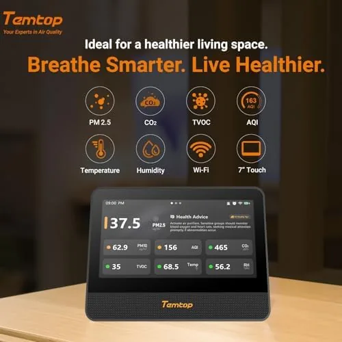 Close look at the Temtop WiFi Air Quality Monitor M100 2nd Gen, 7 Inch build quality