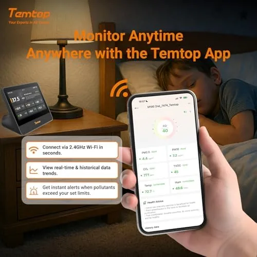 The Temtop WiFi Air Quality Monitor M100 2nd Gen, 7 Inch in real use