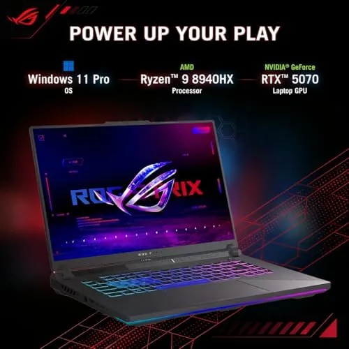 A racing game running on the ROG Strix G16 display during benchmark testing