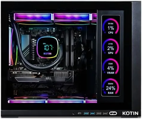 Inside the KOTIN tower showing the 360mm radiator and tidy cable routing
