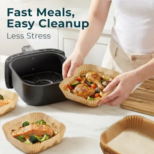 Testing the Cathy Yoder's Square Air Fryer Liners, 128 PCS 6.3 inch over two weeks