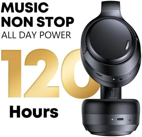 Detail shot of the Hybrid Active Noise Cancelling Bluetooth 6.0 Headphones 120H Long Playtime features