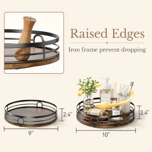 Close up of the wooden grain and the raised rim on the 10 inch lazy susan