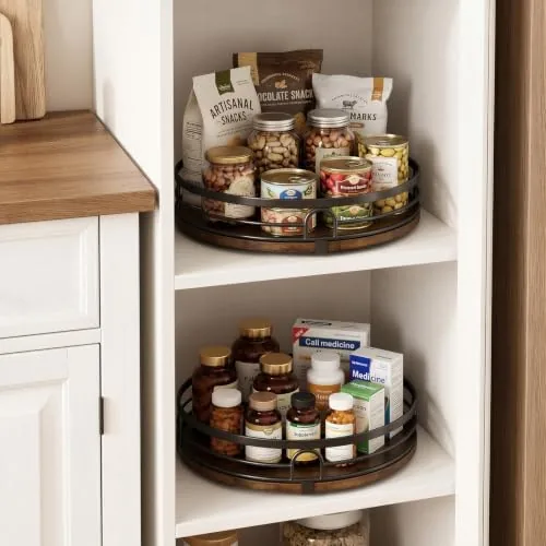 The 9 inch lazy susan holding syrups and tea canisters on a coffee station