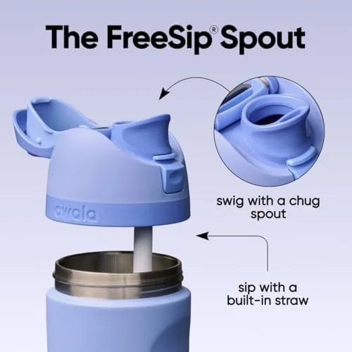 The bottle with a gym bag and a towel, showing the Out of the Blue finish in daylight