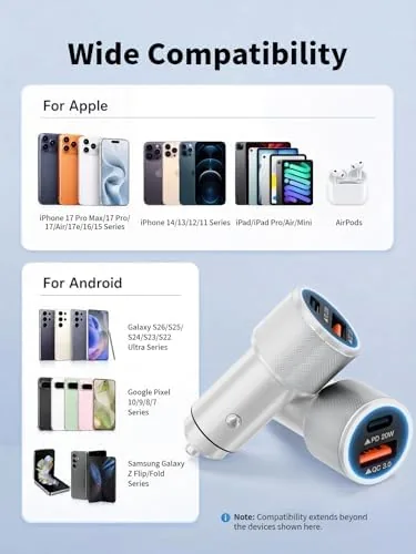 The iPhone 17/16/15 Car Charger Fast Charging 2-Port Cigarette Lighter USB compared in context