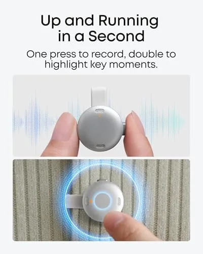 The soundcore Work by Anker, Coin-Sized AI Voice Recorder, 64GB, MFi compared in context