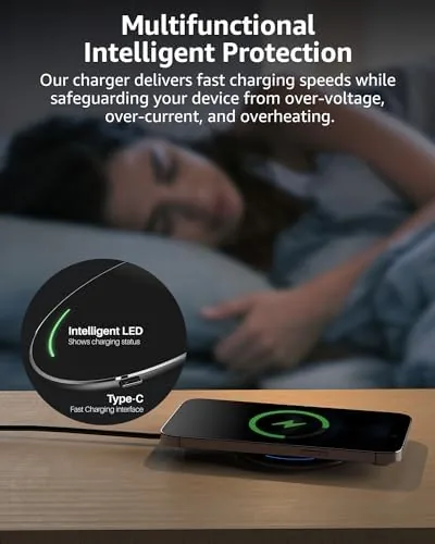 A smartphone fully charged and resting on the TOZO W1 Max overnight