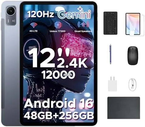 Overview of the P12 Pro 12 Inch Tablet Android 16, 12000mAh/18W, T7300 Octa-core