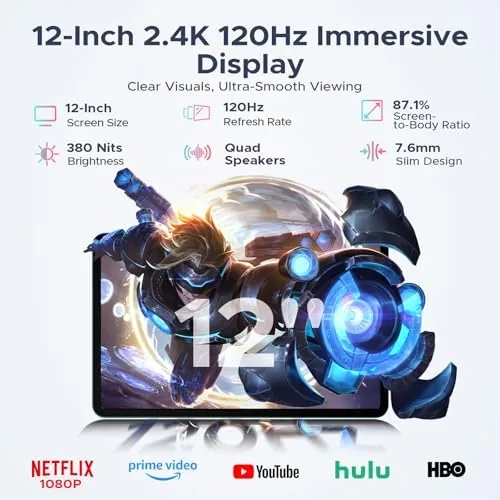 Detail shot of the P12 Pro 12 Inch Tablet Android 16, 12000mAh/18W, T7300 Octa-core features