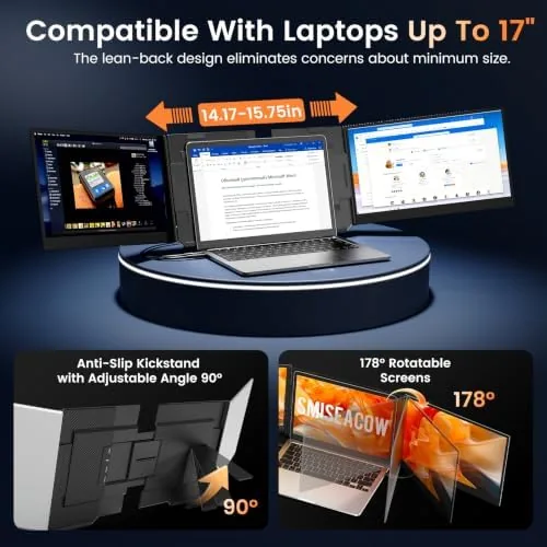 The SMISEACOW Laptop Screen Extender Triple 15.6", 1080P FHD IPS 0.18" compared in context