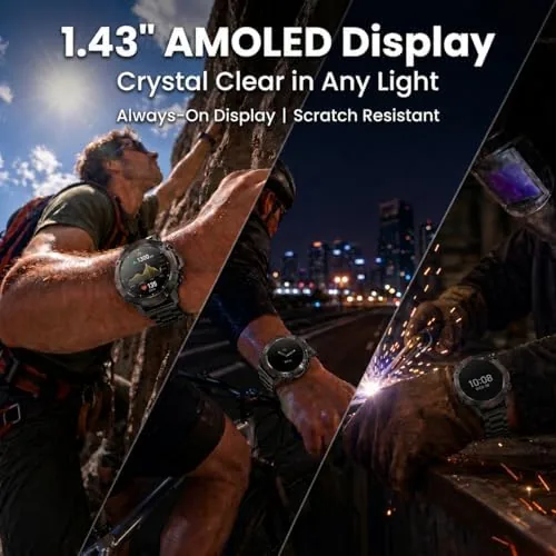 Close look at the WalkerFit Rugged Smart Watch for Men, 1.43" AMOLED 5ATM Waterproof build quality