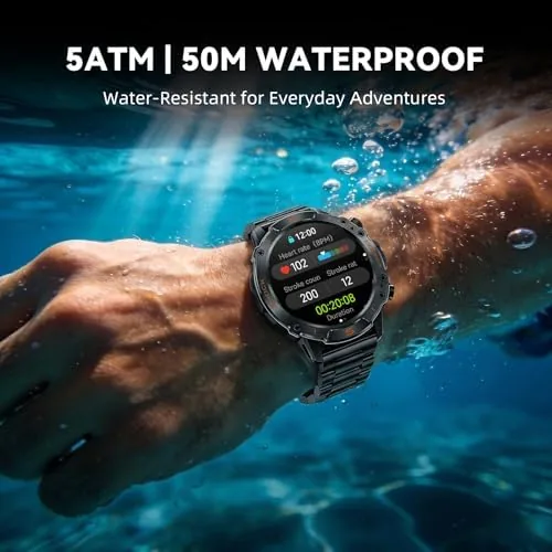 Detail shot of the WalkerFit Rugged Smart Watch for Men, 1.43" AMOLED 5ATM Waterproof features