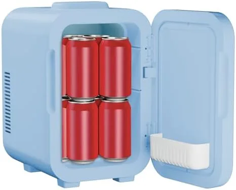 The ELLE 8L fridge next to a tiny palm sized cosmetic fridge
