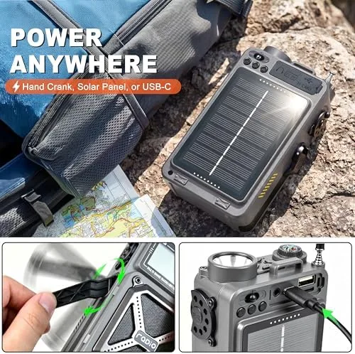 The RunningSnail Solar Hand Crank Emergency Radio, NOAA Weather Alert, AM/FM/SW in real use