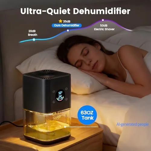 The Small Dehumidifier for Bathroom , 63oz Auto Dehumidify (60/70%) & in real use