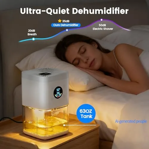 The Small Dehumidifier for Bathroom, 63oz Auto Dehumidify (60/70%) & Continuous Mode in real use