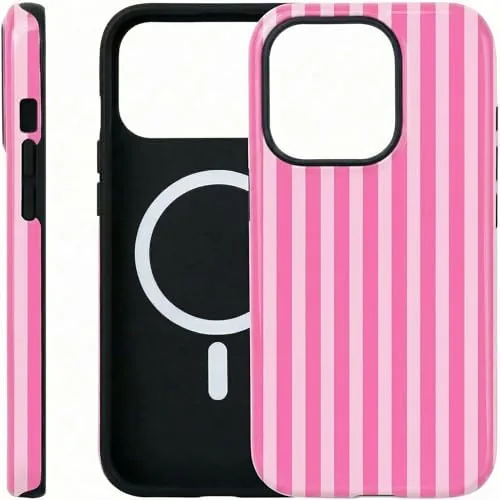 Overview of the Cute Aesthetic Striped Magnetic Phone Case for iPhone 15, Compatible