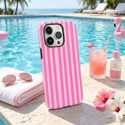 Close look at the Cute Aesthetic Striped Magnetic Phone Case for iPhone 15, Compatible build quality