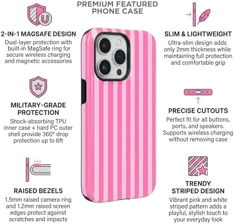 The Cute Aesthetic Striped Magnetic Phone Case for iPhone 15, Compatible in real use