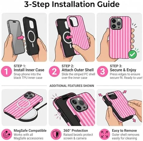 Another view of the Cute Aesthetic Striped Magnetic Phone Case for iPhone 15, Compatible