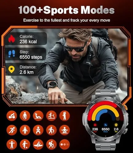 Another view of the Military Smart Watch for Men with 1000mAh Battery/Flashlight, 1.75'' HD