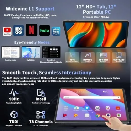 Close look at the 12 Inch Tablet with Keyboard, 2026 Android 16 Tablet with build quality