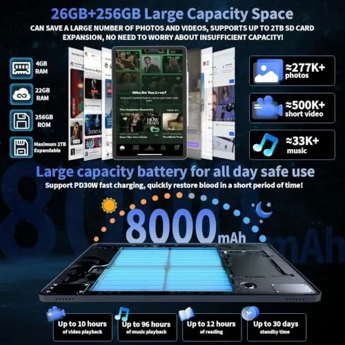 Another view of the Android 16 Tablet with Keyboard, 10 inch Tablet with 26GB+256GB+2TB