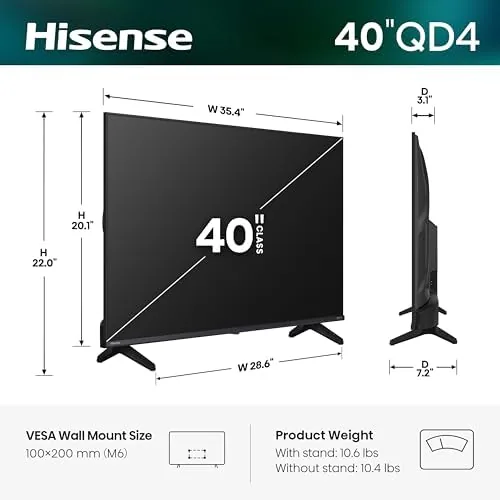 Detail shot of the Hisense 40-Inch Class QD4SR Series Hi-QLED FHD Smart Roku TV features