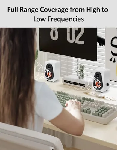 The White Computer Speakers, White Wooden Desktop Speakers with Dual Diaphragms,12W in real use