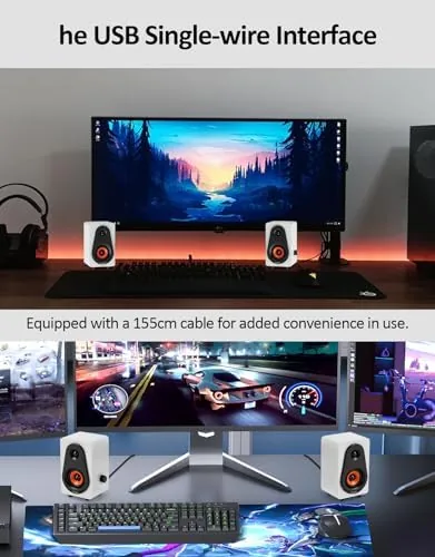 Another view of the White Computer Speakers, White Wooden Desktop Speakers with Dual Diaphragms,12W