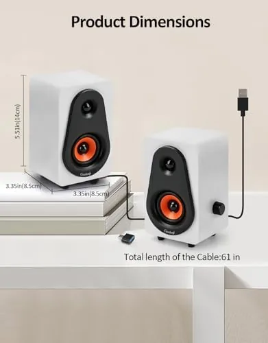 The White Computer Speakers, White Wooden Desktop Speakers with Dual Diaphragms,12W compared in context