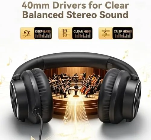 Close look at the Wired Headphones with Mic, Over-Ear 3.5mm Corded Headphone for School build quality