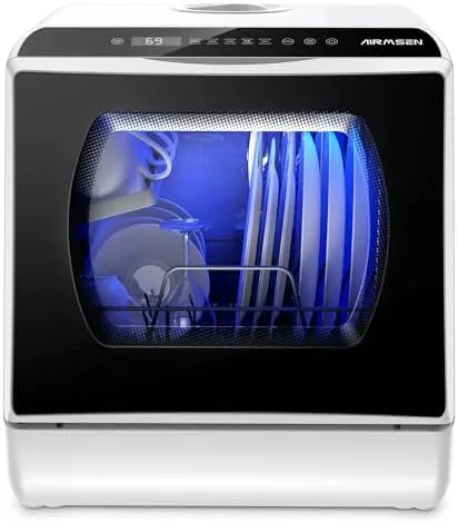 AIRMSEN Portable Countertop Dishwasher, No Hookup Needed | 6 Programs, 1-Hour Hot Air Drying Review: Tested and Rated