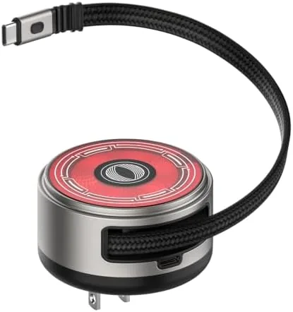Overview of the Qi2 Wireless Charger, 65W GaN Charger with Retractable Cable, Silver