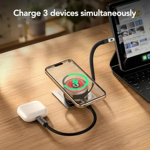 Close look at the Qi2 Wireless Charger, 65W GaN Charger with Retractable Cable, Silver build quality