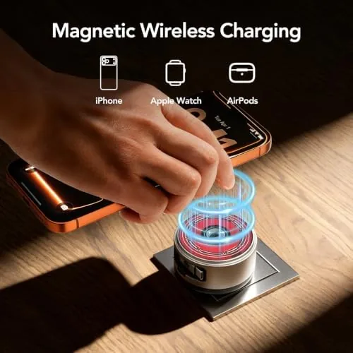 Detail shot of the Qi2 Wireless Charger, 65W GaN Charger with Retractable Cable, Silver features