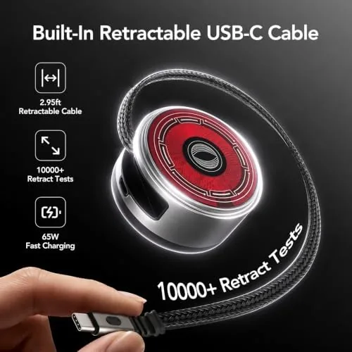 The Qi2 Wireless Charger, 65W GaN Charger with Retractable Cable, Silver in real use