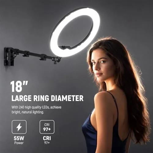 Detail shot of the 18 Inch Ring Light with Wall Mount Stand, Bi-Color LCD features