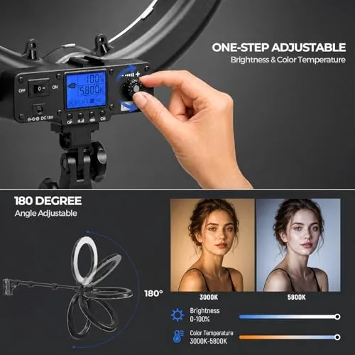 Another view of the 18 Inch Ring Light with Wall Mount Stand, Bi-Color LCD