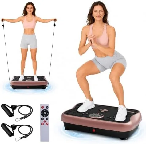 The vibration plate exercise machine standing in a home living room