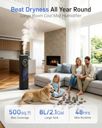 Close look at the Humidifiers for Bedroom 500 sq ft,2.1Gal/8L Cool Mist Humidifier Large build quality