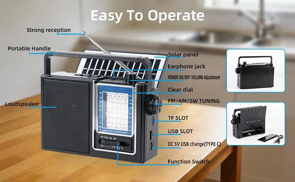 Close look at the Portable Radio AM FM,Bluetooth, Rechargeable Retro Radio with Best Sound build quality