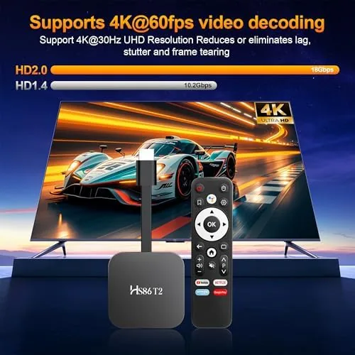Detail shot of the Android 14.0 TV Stick HS86 T2 4K 2GB RAM 16GB features
