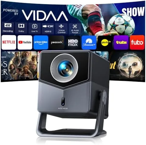 The Smart Projector 4K projecting a movie onto a living room wall