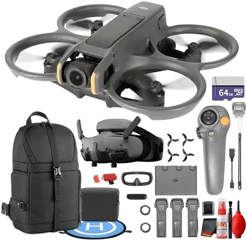 DJI Avata 2 FPV drone beside Goggles 3 and the motion controller