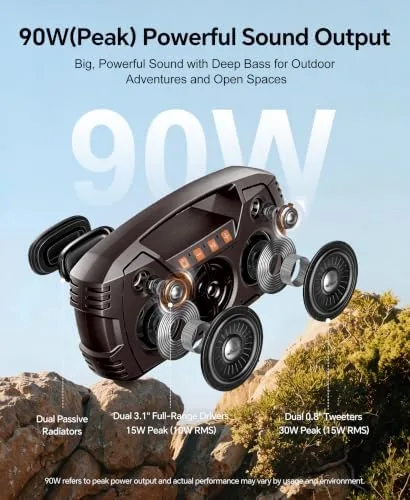 Close look at the Outdoor Bluetooth Speaker, IPX7 Waterproof, 90W Peak, 32H, Dark Brown build quality