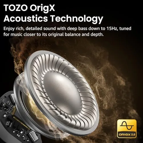 Detail shot of the TOZO NC9 Hybrid Active Noise Cancelling Wireless Earbuds, 60H, LED features