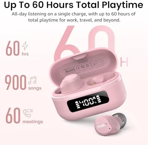 The TOZO NC9 Hybrid Active Noise Cancelling Wireless Earbuds, 60H, LED in real use