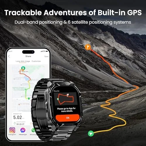 Detail shot of the AMAZTIM Smart Watch with GPS, Rugged Outdoor Fitness Watch, 5 features